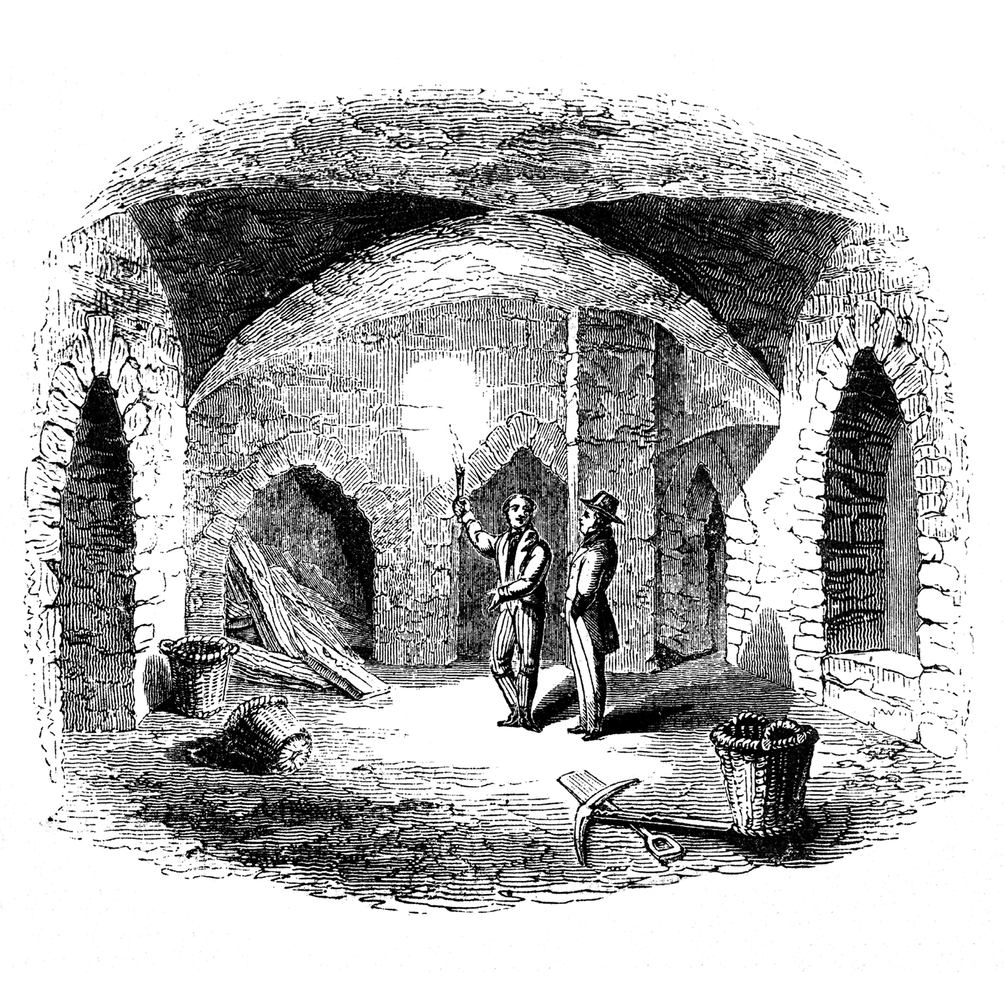 Image: An illustration of the storeroom where the gunpowder was hidden under the Houses of Parliament