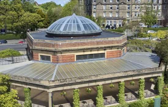 Image: Aerial photo of the Sun Pavilion in Valley Gardens in Harrogate