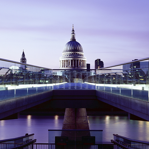 Photo of Millennium Bridge in London with St Paul's Cathedral in the background