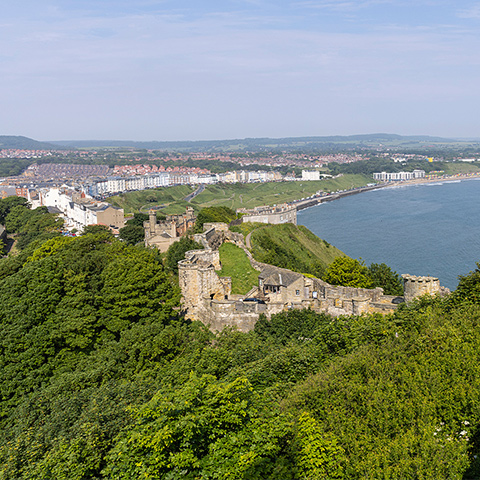Image: view from Scarborough Castle looking across the town and north beach