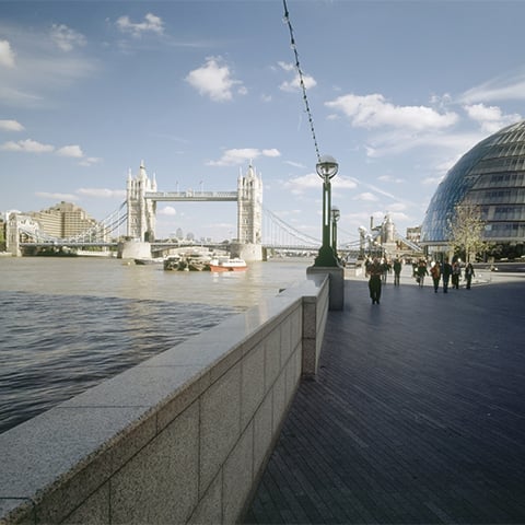 Image: bank of the river Thames in Rotherhithe including Tower Bridge (copyright Historic England)