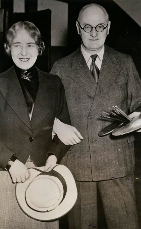 Black and white photograph of artists Laura and Harold Knight