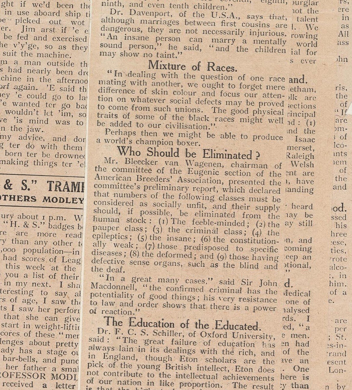 Press cuttings reporting on the First International Eugenics Congress, 1912.