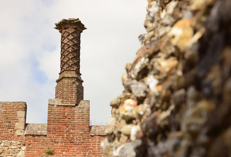Image: Photo of an intricately carved brick chimney at Framlingham Castle