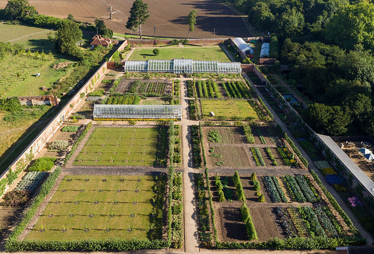 Image: Aerial photo of the kitchen garden at Audley End House and Gardens