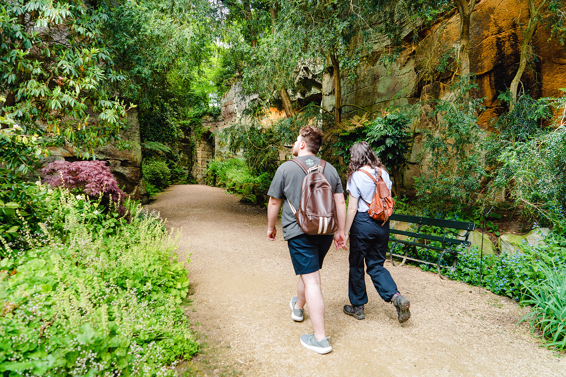 Image: visitors walk through Belsay Hall's Quarry Garden