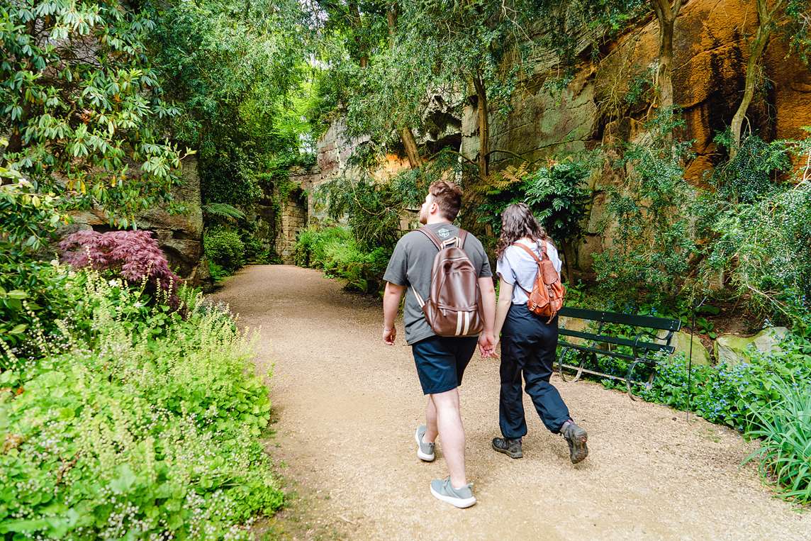 Image: visitors walk through Belsay Hall's Quarry Garden Image: visitors walk through Belsay Hall's Quarry Garden