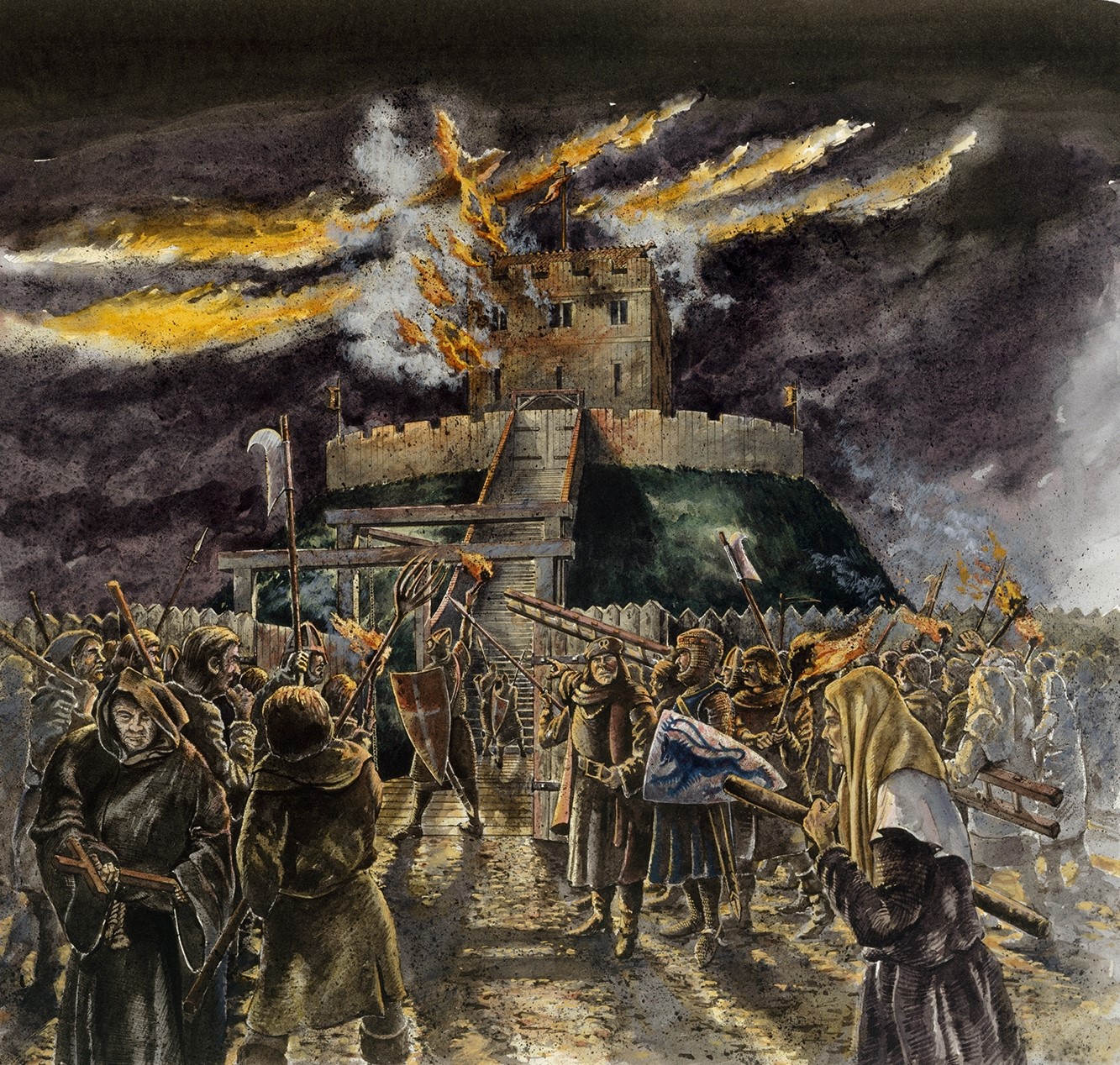 Reconstruction drawing of the massacre at Clifford's Tower in 1190