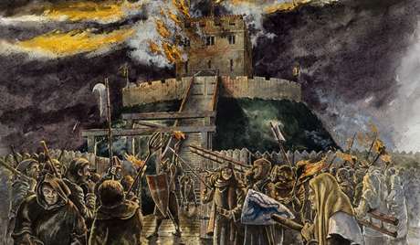 Reconstruction drawing of the massacre at Clifford's Tower in 1190