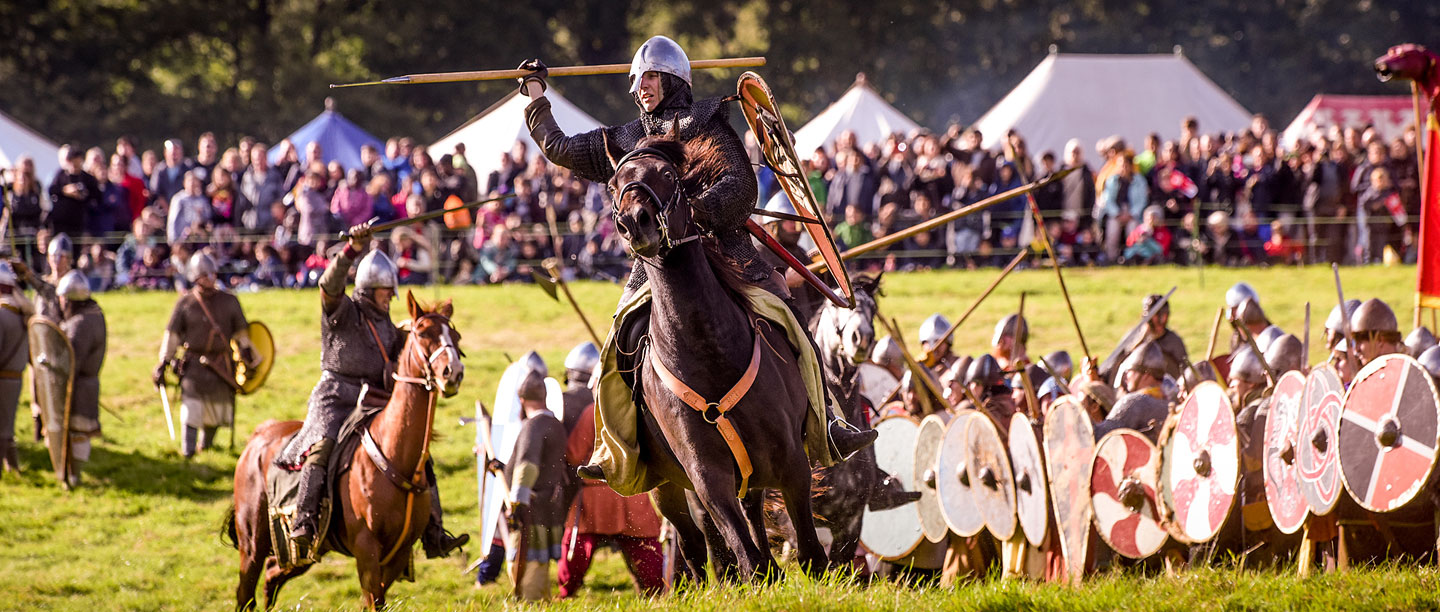 A mounted warrior at the Battle of Hastings reenactment A mounted warrior at the Battle of Hastings reenactment