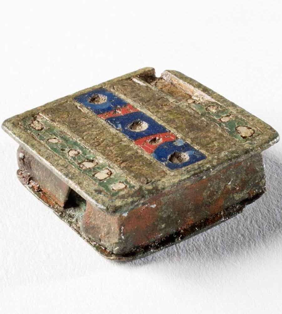 This enamelled box found at Aldborough would have been used to protect a wax seal, securing a document. It reflects the administrative role of Isurium as a civic capital This enamelled box found at Aldborough would have been used to protect a wax seal, securing a document. It reflects the administrative role of Isurium as a civic capital