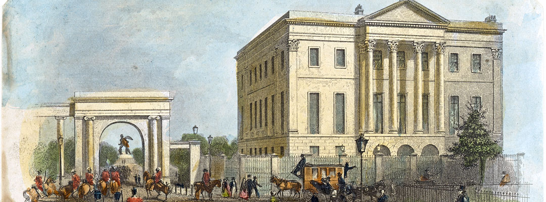 Engraving of Apsley House and the entrance to Hyde Park in about 1850