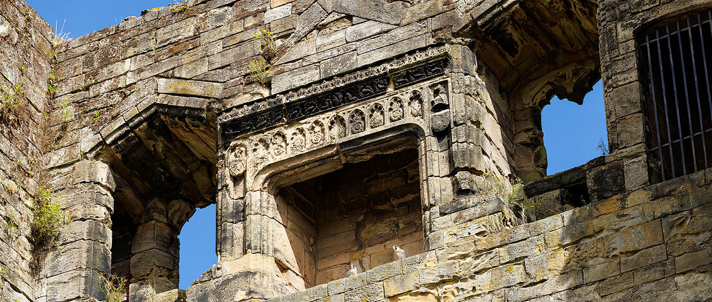A stone fireplace high in the ruins of Ashby de la Zouche Castle