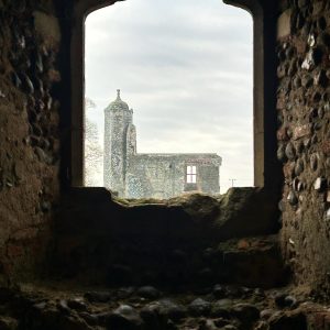 The outer gatehouse through a window