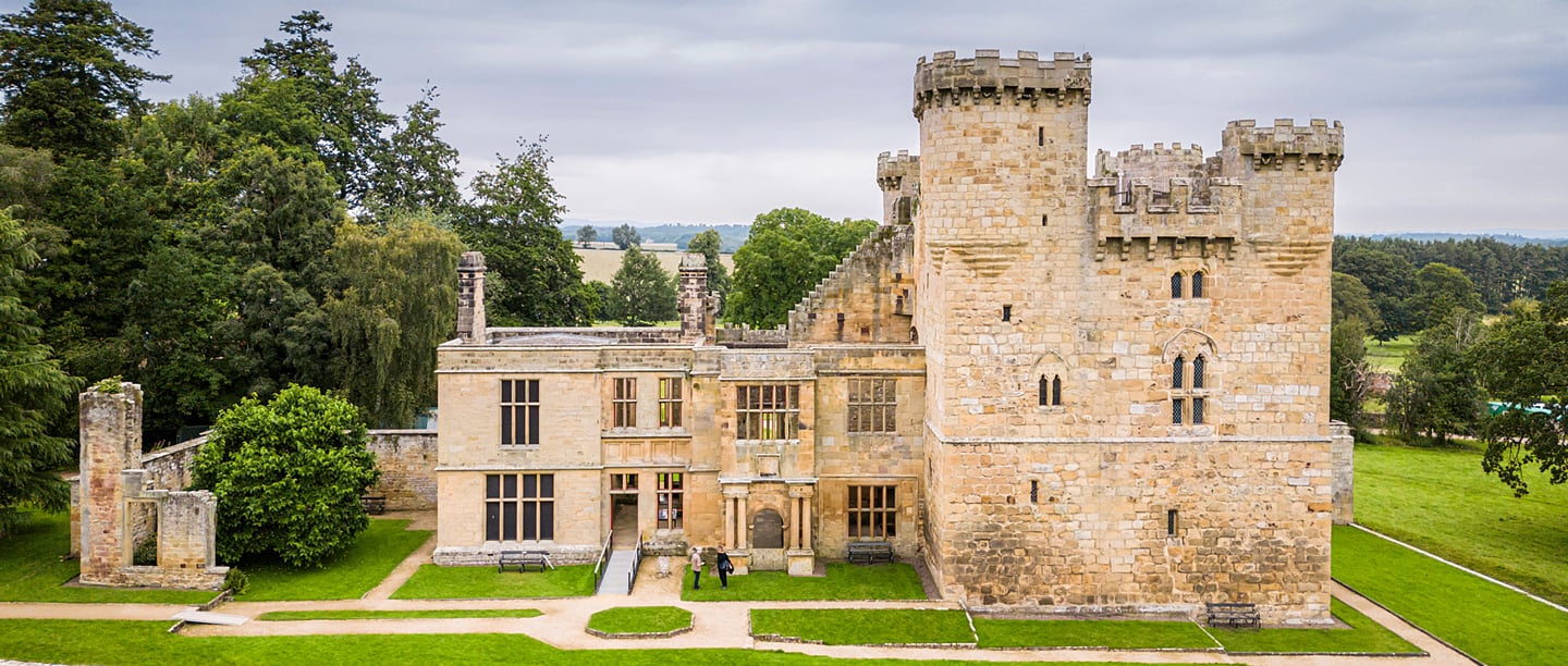 A view of the stone castle at Belsay Hall.