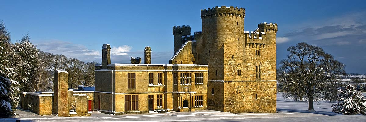 Belsay Castle and attached early 17th-century domestic wing, in deep snow Belsay Castle and attached early 17th-century domestic wing, in deep snow