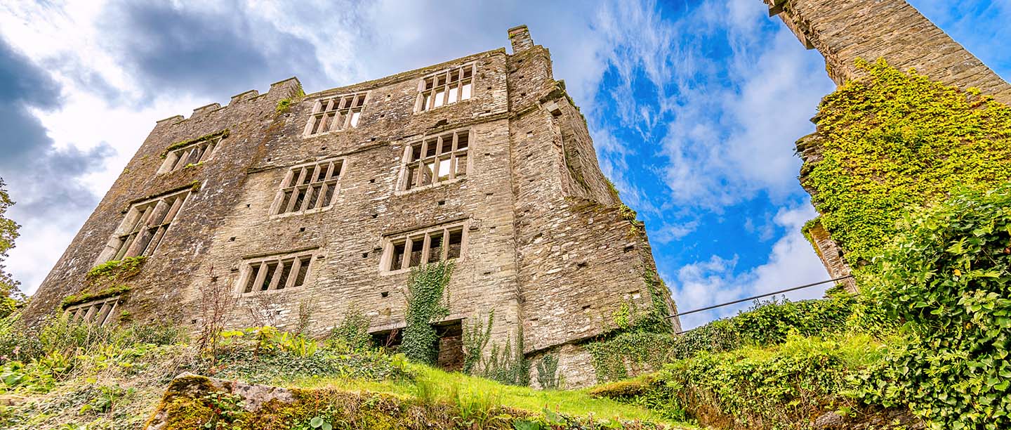 Remains of the Elizabethan mansion at Berry Pomeroy Castle