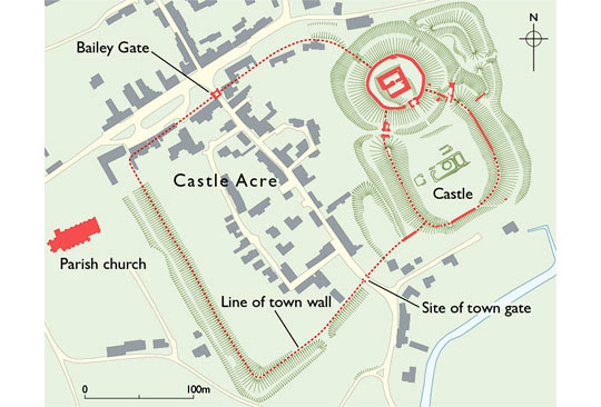 Plan of Castle Acre Castle and town