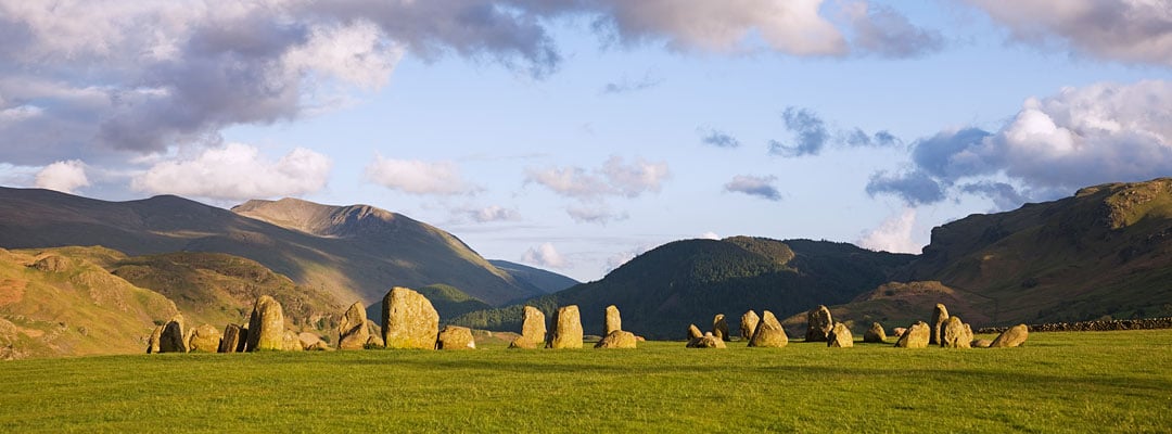 View of the stone circle with the mountains beyond