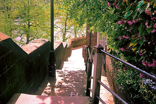 Steps running down the medieval Chester walls