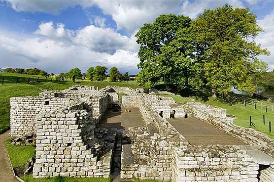 Remains of the external baths at Chesters from the west