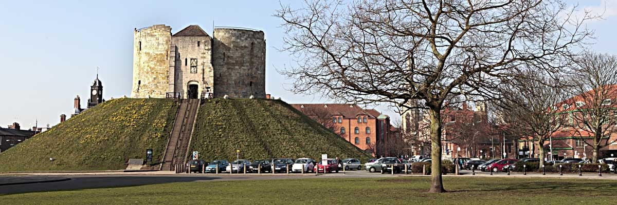 Clifford’s Tower seen from across the ‘Eye of York’, the former castle bailey