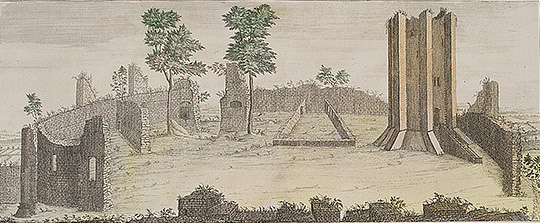 An engraving of Conisbrough Castle from the south by Samuel and Nathaniel Buck, dated 1725 An engraving of Conisbrough Castle from the south by Samuel and Nathaniel Buck, dated 1725