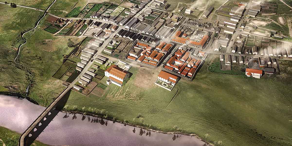 Reconstruction of Corbridge town at its most extensive Reconstruction of Corbridge town at its most extensive