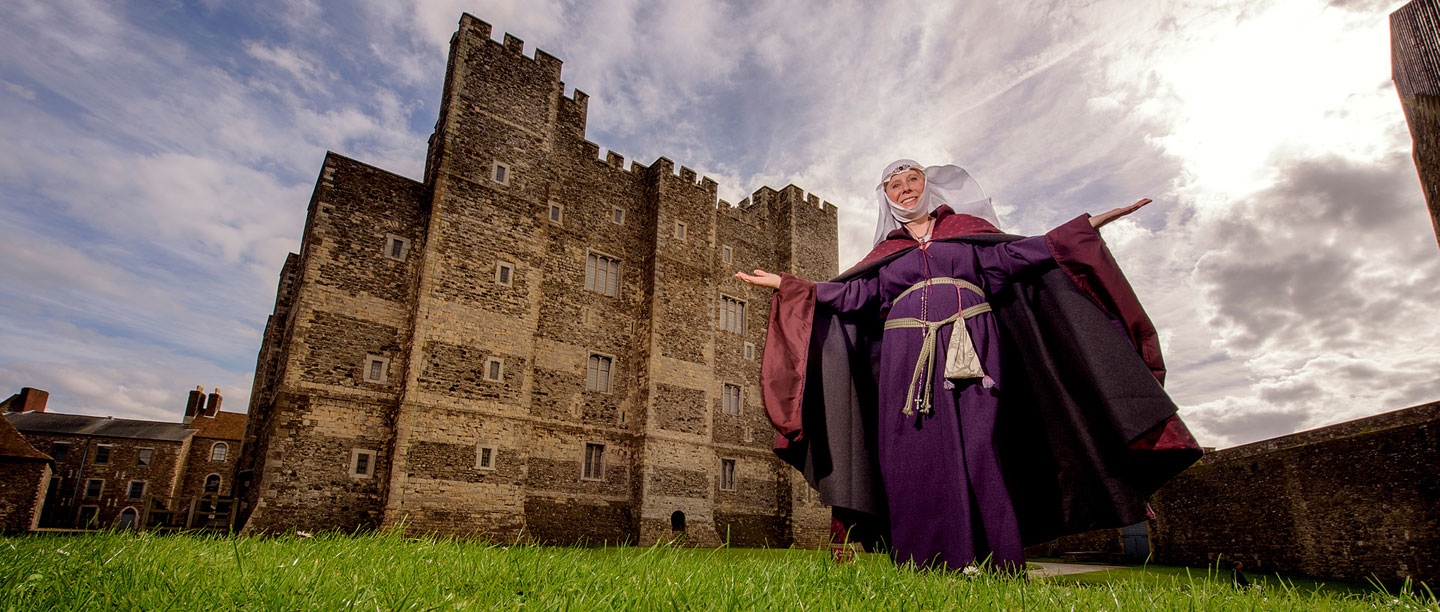 A costumed performer outside the Great Tower.