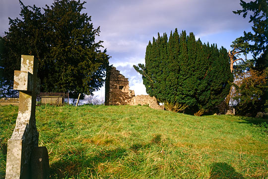 The remains of Edvin Loach Old Church seen from the graveyard