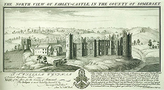 Engraving of Framlingham Castle by Samuel and Nathaniel Buck, made in 1733 and apparently showing the hall range between the two eastern towers of the inner court