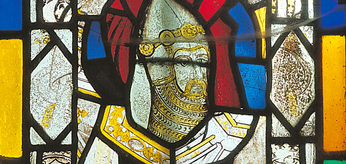 Stained-glass head of a knight (c 1370), said to represent Sir Thomas Hungerford, from St Leonard's Church, Farleigh Hungerford Stained-glass head of a knight (c 1370), said to represent Sir Thomas Hungerford, from St Leonard's Church, Farleigh Hungerford