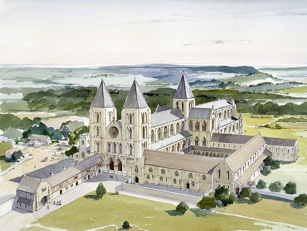 A reconstruction drawing showing how Gisborough Priory may have looked in the mid-14th century