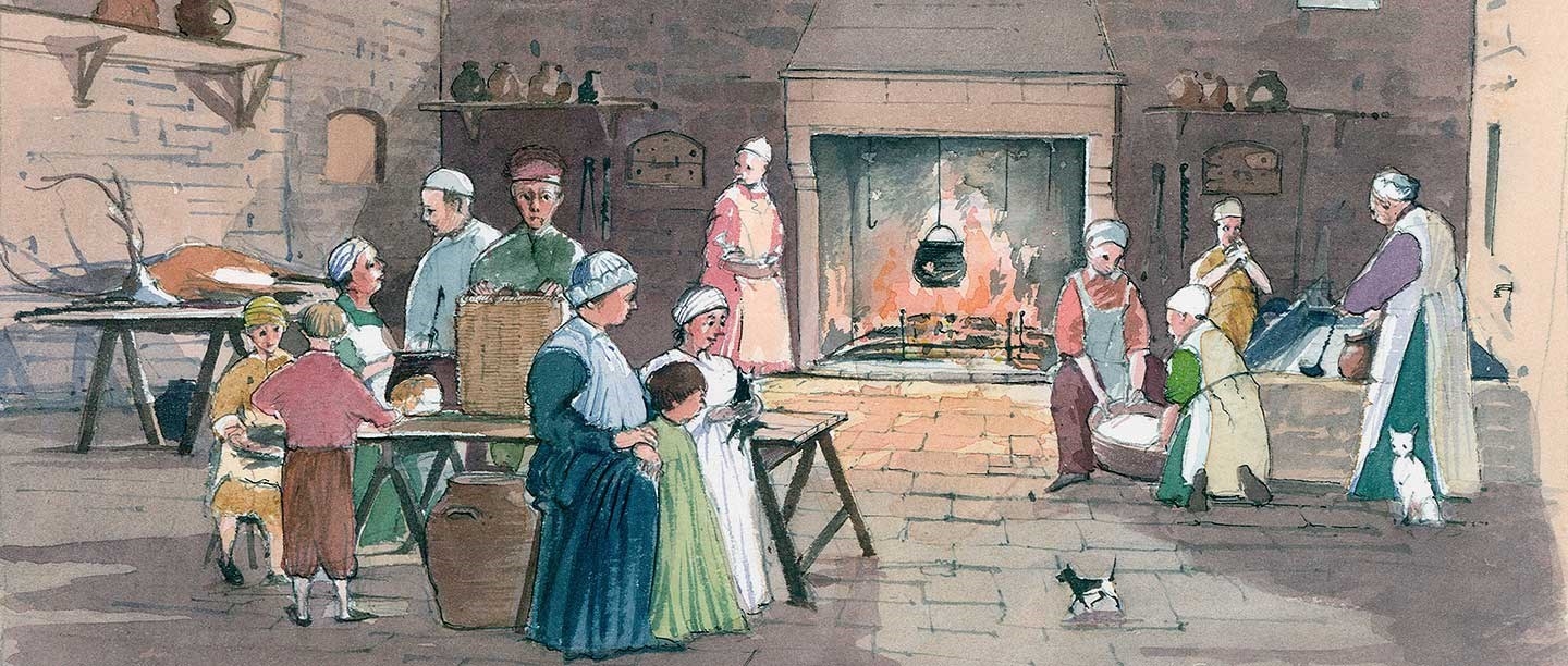An artist’s impression of the kitchen at Goodrich Castle in the late 13th century