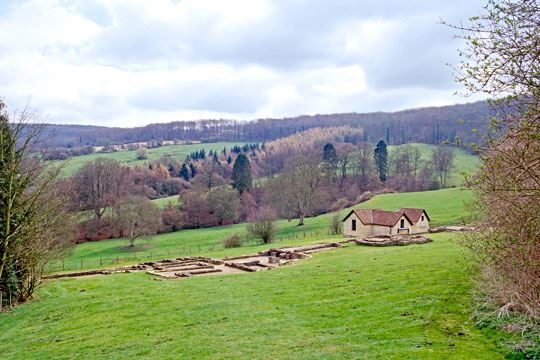 The remains of the Roman villa in its picturesque Cotswolds setting The remains of the Roman villa in its picturesque Cotswolds setting
