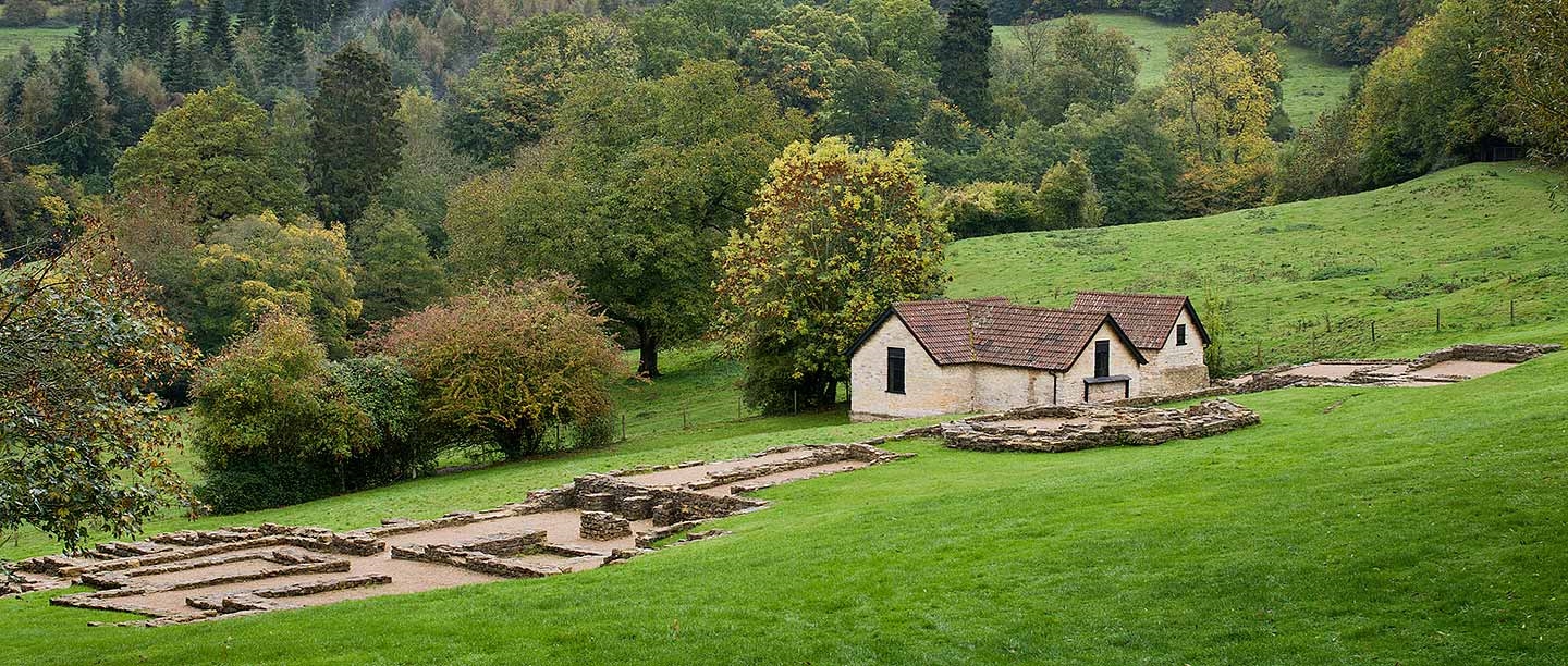 A distant view of Great Witcombe Roman Villa