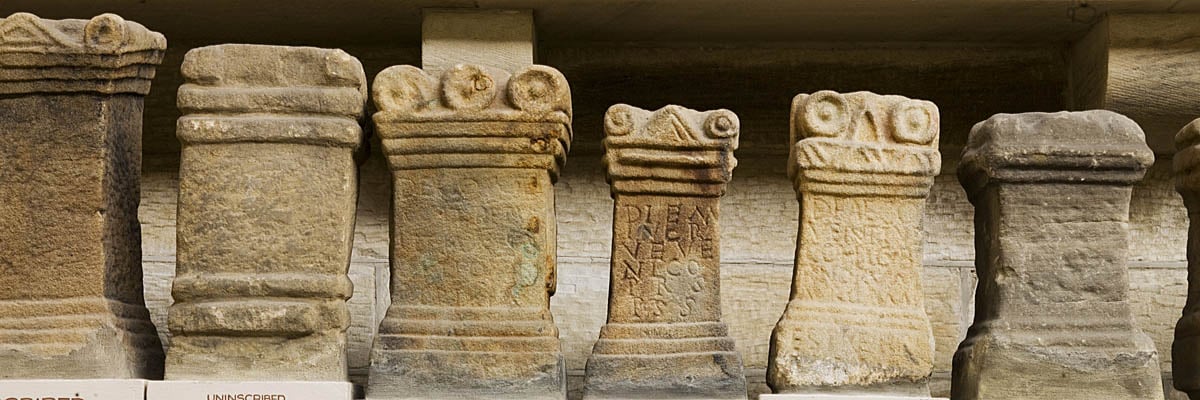 Altars in the museum at Chesters Fort, part of the collection made by John Clayton in the late 19th century