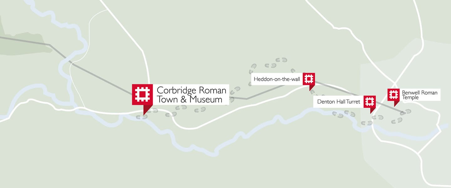 A map showing sites worth visiting along the Corbridge section of Hadrians Wall A map showing sites worth visiting along the Corbridge section of Hadrians Wall