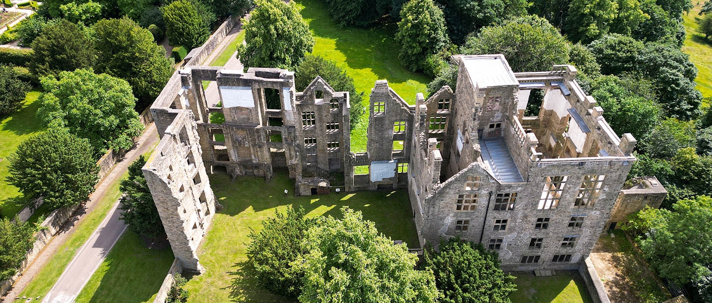 An aerial view of Hardwick Old Hall