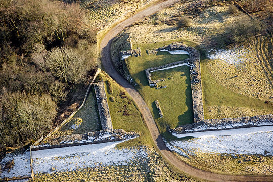 Aerial detail view of Harrows Scar milecastle Aerial detail view of Harrows Scar milecastle