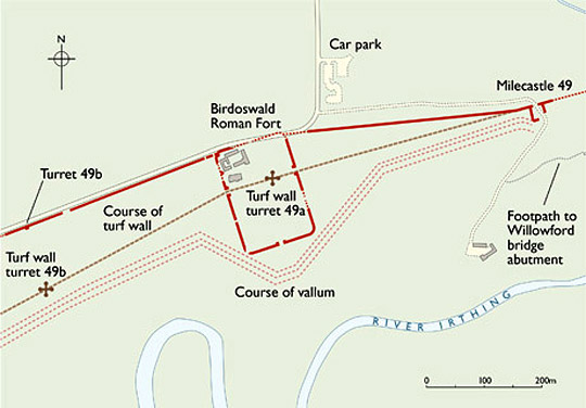 Schematic plan of the area between Birdoswald Roman Fort and the river Irthing Schematic plan of the area between Birdoswald Roman Fort and the river Irthing