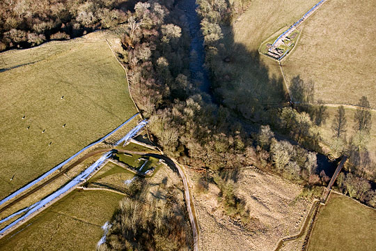 Aerial view of the Roman crossing of the river Irthing