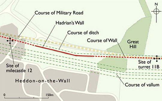 Schematic map showing location of Hadrian’s Wall at Heddon-on-the-Wall