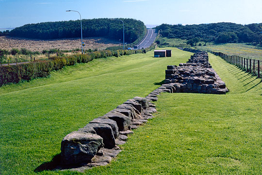 Western end of the Wall at Heddon-on-the-Wall with the A69 dual carriageway running parallel in the background