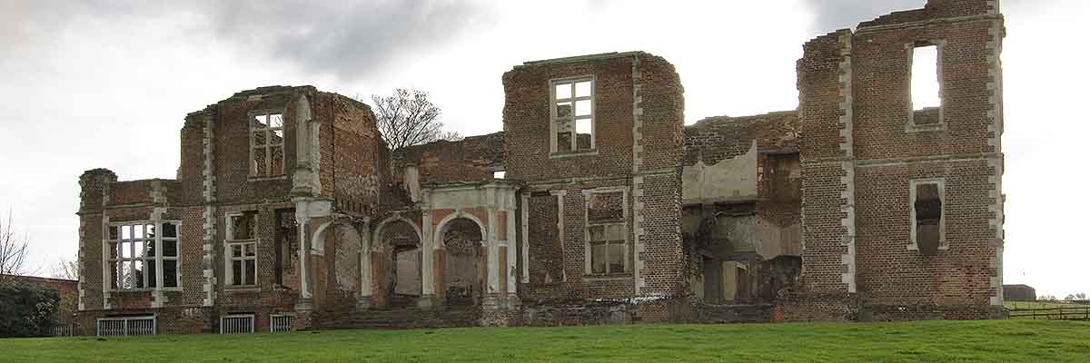 The north front of Houghton House. The house was designed to overlook the extensive hunting park, so that the grandest rooms faced north The north front of Houghton House. The house was designed to overlook the extensive hunting park, so that the grandest rooms faced north