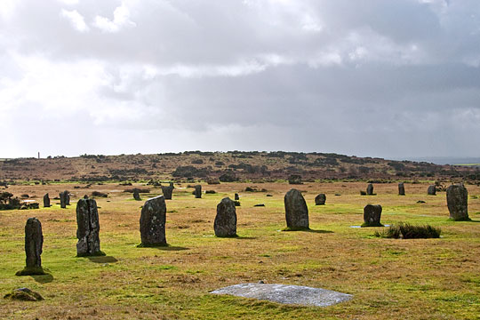 Part of the central circle of The Hurlers, with another circle beyond