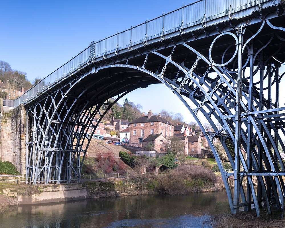 The Iron Bridge from water level with the town behind