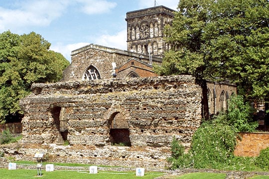 The Jewry Wall, with the church of St Nicholas beyond