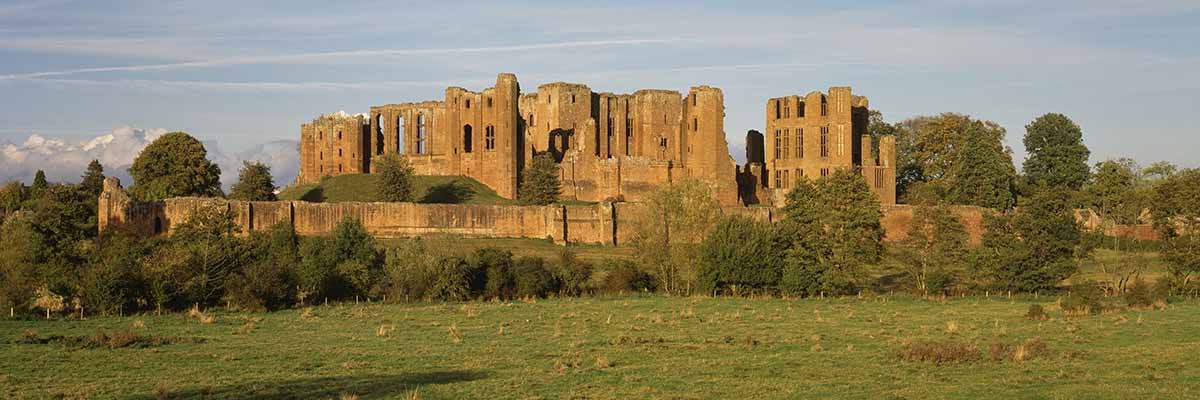 Kenilworth Castle from the south, looking across the site of the mere