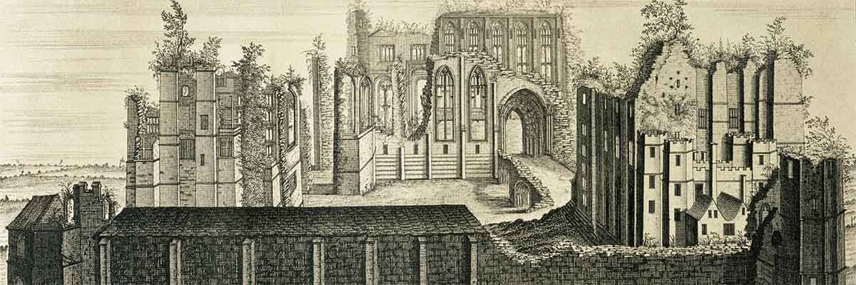 Engraving of the east view of Kenilworth Castle in 1729, by Samuel and Nathaniel Buck